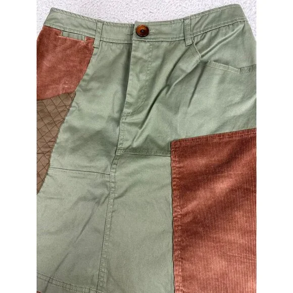Anthropologie Meadow Rue Patchwork A-Line Skirt Sz 4 Cotton Blend Green/Brown - Picture 4 of 16